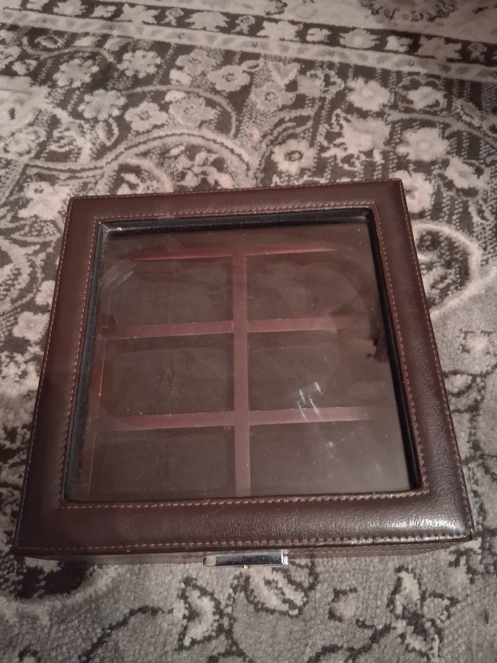 Brown Leather Watch Display Box with Glass Lid